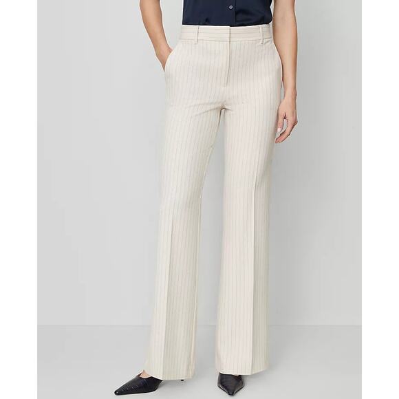 Ann Taylor The Petite Flare Trouser Pant in Pinstripe - 10P - Pale Linen - Picture 1 of 3